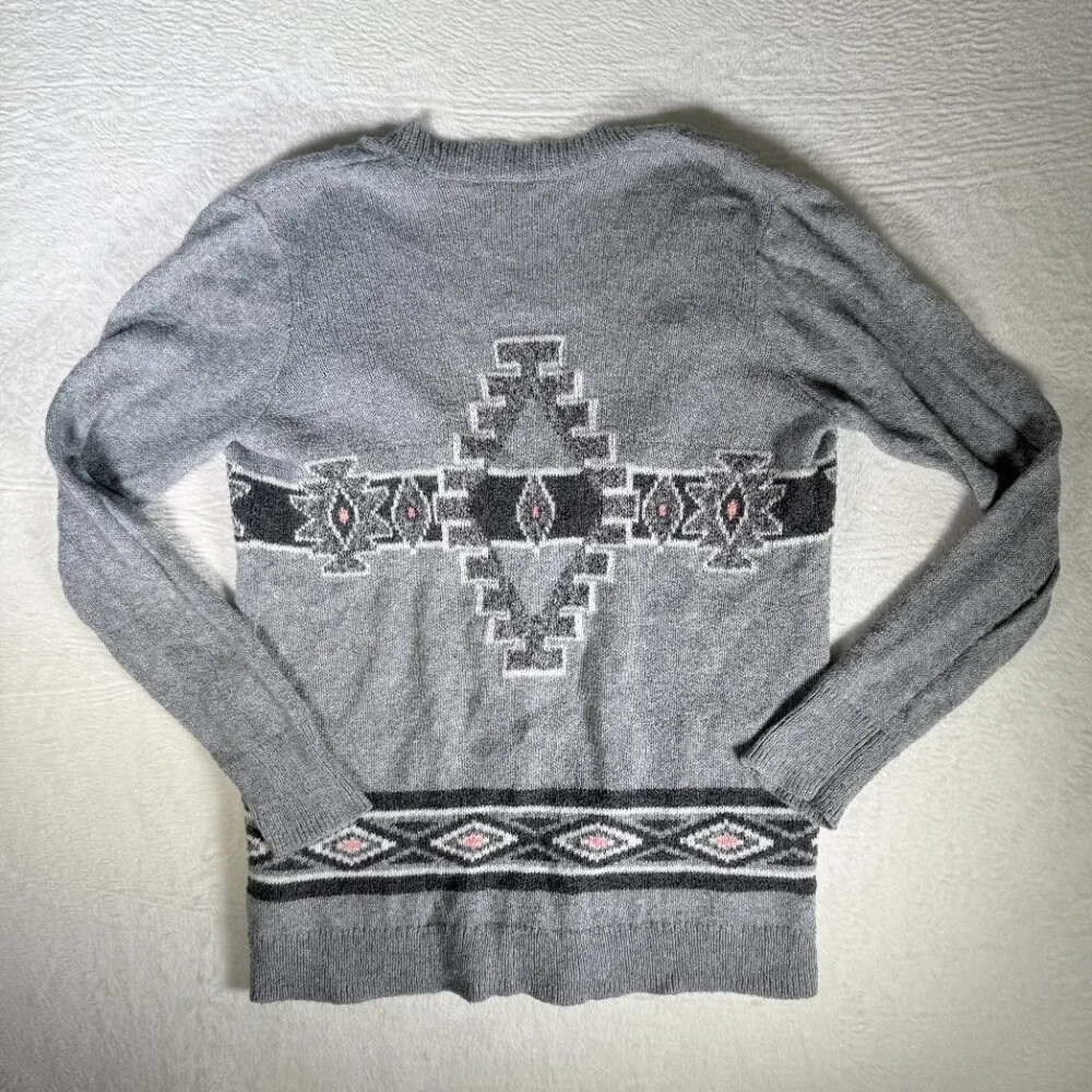Hollister Gray Diamond Western Small Cardigan Button Knit‎ Sweater - Pockets